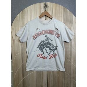 Aerosmith Ridin High Graphic T Shirt Distressed Holes Cream Size S from buckke